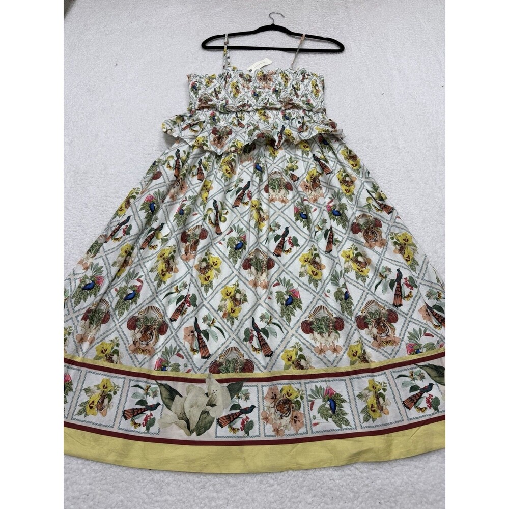 Anthropologie Midi Dress Yellow Floral Smock Peplum Preppy Boho Vacay Medium NWT - Picture 2 of 12